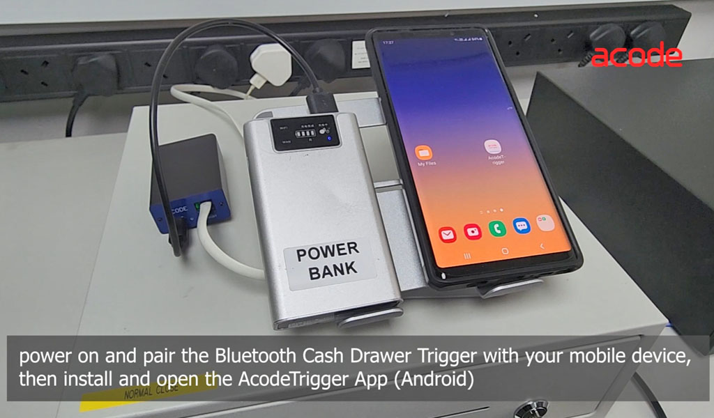 Product Video AT10B3 Bluetooth Cash Drawer Trigger AcodeTrigger App mobile phone