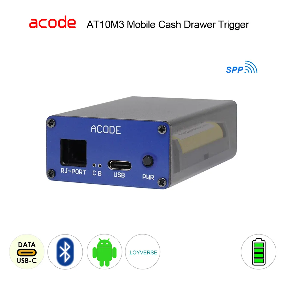 AT10M3‑85313‑40000 Mobile Battery‑Powered Bluetooth Cash Drawer Trigger — Loyverse POS Android Code Control